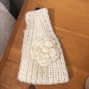 Candie's Cream Knit Headband with Floral Accent